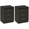 Bedside Table with 3 Drawers, Modern Wood Nightstand, Side Table with Anti-tipping Design for Bedroom, Set of 2, Dark Brown
