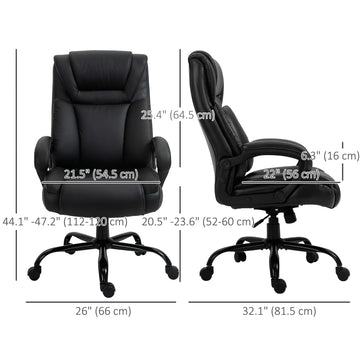 PU Leather Executive Office Chair with High Back, Adjustable Height and Swivel Wheels, 400LBS Capacity, Brown