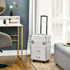 Aluminum Rolling Makeup Case, Portable Professional Cosmetic Makeup Case, Lockable Traveling Cart Trunk with Folding Trays, Swivel Wheels and Keys, Silver