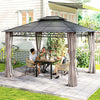 10' x 12' Outdoor Gazebo Canopy, Double Roof Hardtop Gazebo with Polycarbonate Roof, Steel Frame, Nettings and Curtains, for Garden, Lawn, Backyard and Deck