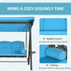 Outdoor Patio 3-Person Steel Canopy Cushioned Seat Bench Swing with Included Side Trays & Padded Comfort, Light Blue