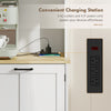 Kitchen Pantry Cabinet with Charging Station, 7 Gallon Trash Can Cabinet, Adjustable Shelves and Acrylic Doors, White