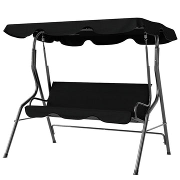 Outdoor Porch Swing with Adjustable Canopy, 3-Seater Patio Swing Chair with Cushion, Black
