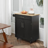 Rolling Kitchen Island Cart with Wood Top, Enough Storage Drawer Space with Towel Bar Rack Shelves, Portable Kitchen Utility Serving Cart Trolley on Wheels, Black