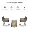 3 Piece Outdoor Patio Bistro Set, Wicker Rattan Furniture with Metal Legs for Garden, Backyard, Coffee and Light Grey
