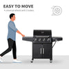 4+1 Burner Liquid Propane Gas Grill Outdoor Cabinet Style BBQ Trolley w/ Side Burner, Warming Rack, Side Shelf, Storage Cabinet, Thermometer, 4 Wheels, Carbon Steel