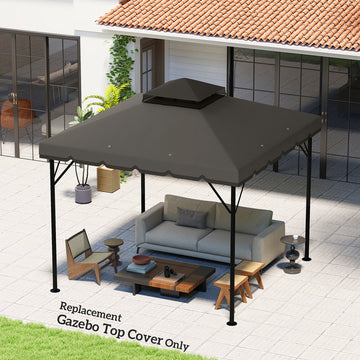 10' x 10' Gazebo Canopy Replacement, Double-Tier Outdoor Gazebo Cover Top Roof, TOP ONLY, Light Grey/Dark Grey