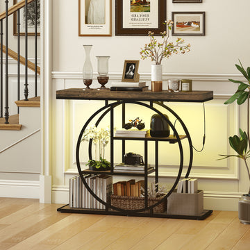 4-Tier Entryway Table with Charging Station LED Lights 39