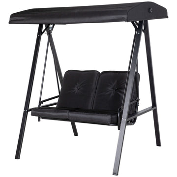 2-Seater Outdoor Porch Swing with Adjustable Canopy, Patio Swing Chair for Garden, Poolside, Backyard, Black