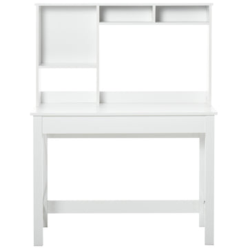 Computer Desk with Hutch, Home Office Table with Storage Shelves and Open Compartments for Writing, Work, White