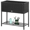 Rattan Raised Garden Boxes, Elevated Flower Beds with Storage Shelf for Herbs, Flowers, Vegetables, Black