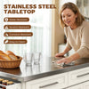 Stainless Steel Kitchen Island with Storage and Stainless Steel Top, Kitchen Trolley with Drawers, Cabinets, Towel Rack, Cream White