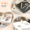 Qaba 3 Piece Kids Table and Chair Set with Reversible Tabletop, Blackboard, Storage, Bookshelf, for Playroom, Nursery Natural