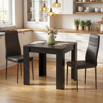Dining Table Set for 2, Square Kitchen Table and Chairs, Dining Room Table and PU Leather Upholstered Chairs, Black