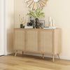 Kitchen Sideboard Cabinet, Boho Storage Cabinet with Shelves, Wood Legs, Decorative Rattan Doors, Black