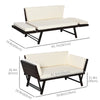 Convertible Rattan Sofa Bed Chaise Lounge Wicker Loveseat Armchair Double Seat with Cushion All Weather Patio Furniture Brown