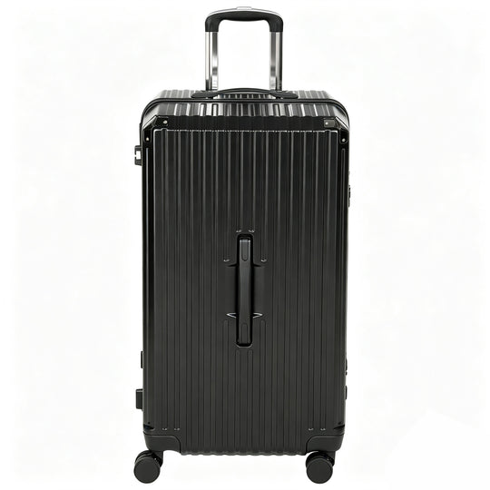 28-Inch Checked Luggage, Hardside Suitcase with Cup Holder, Corner Protection, Double Spinner Wheels, TSA Lock, Black