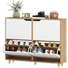 Narrow Shoe Cabinet, Shoe Storage Cabinet with 4 Flip Drawers and Adjustable Shelves for 16 Pairs of Shoes, Natural