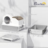 Extra Large Stainless Steel Cat Litter Box w/ High Sided, Removable Lid, Mats, Scoop, Odor Free, Non-Sticky, Leakproof