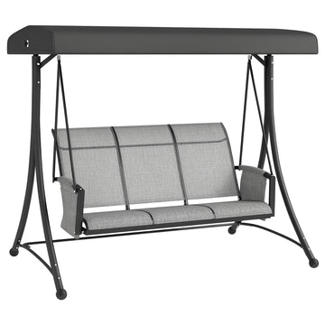 3 Person Porch Swing Outdoor Swing Chair with High Back Design, Side Pouches and Adjustable Canopy, Mixed Grey