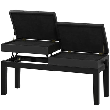 Piano Bench with Storage, Height Adjustable Piano Stool, PU Leather Tufted Keyboard Seat, Black