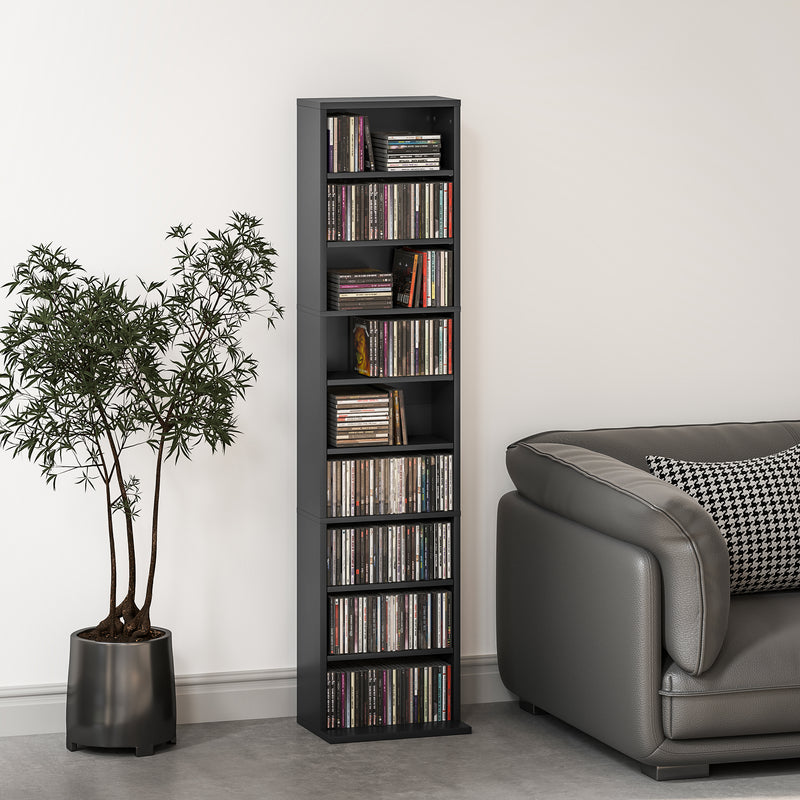Media Storage Cabinet, 9-Tier Tall Narrow DVD Shelf with 6 Adjustable Shelves, White