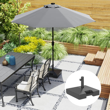 Plastic Square Patio Umbrella Base with Wheels Handle, Heavy Duty Outdoor Umbrella Stand Base, Filled Up to 73lb with Stand or 57lb with Water for Garden, Poolside, Black