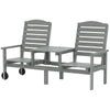 Outdoor Bench with Wheels and 3-Position Adjustable High Back, 2 Seater Outdoor Loveseat with Umbrella Hole, Grey