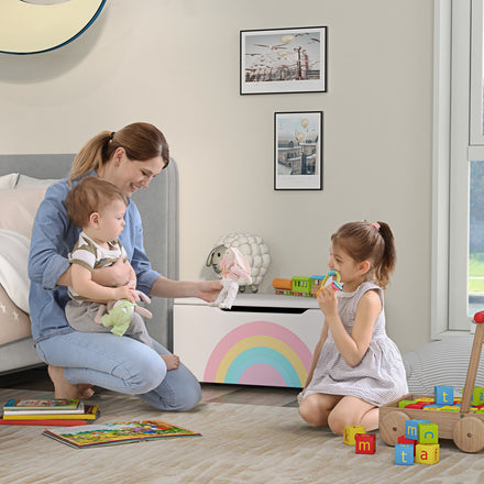Toy Chest, Kids Toy Bench Box, Lightweight Storage Bench with Lid and Side Handles, for Nursery Room Playroom Bedroom, Gift for 3-8 Years Old, White