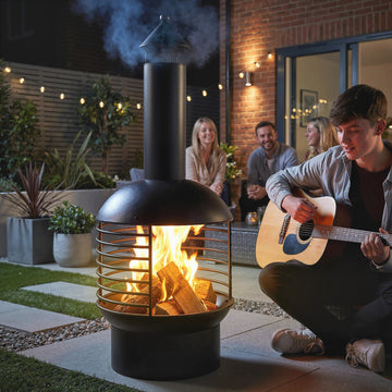 Outdoor Fire Pit, Portable Wood Burning Firepit with Poker, Charcoal Grid, Modern Chimney Design Fireplace, Black