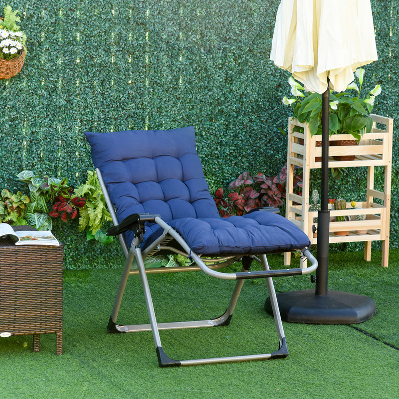 Reclining Zero Gravity Chair with Adjustable Backrest, Folding Garden Sun Lounger, Outdoor Recliner with Removable Cushion and Headrest, Dark Blue