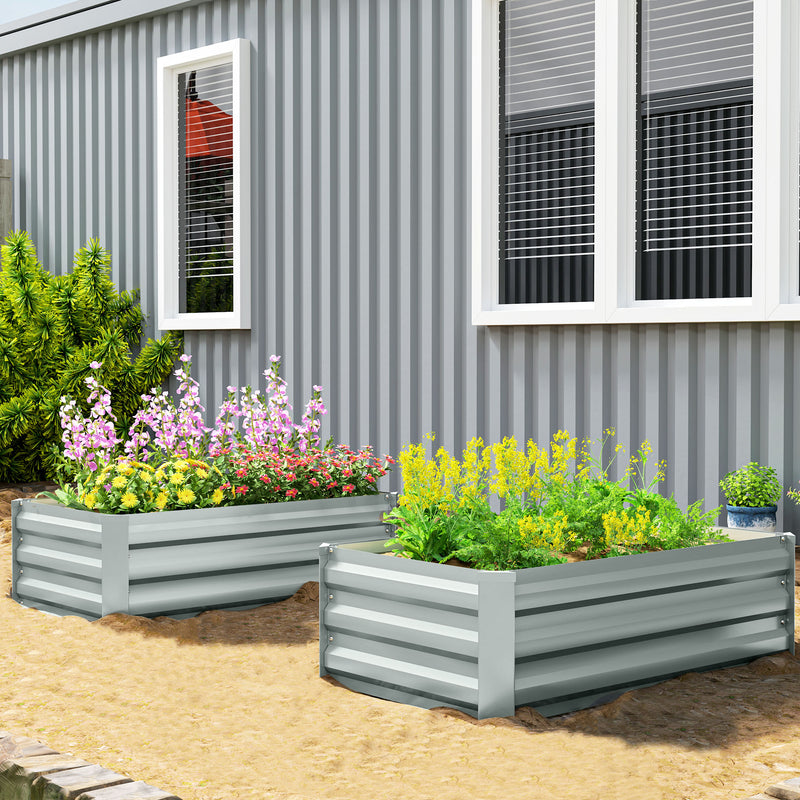 Set of 2 Galvanized Raised Beds for Garden, Outdoor Planter Box for Flowers, Herbs and Vegetables, Light Grey