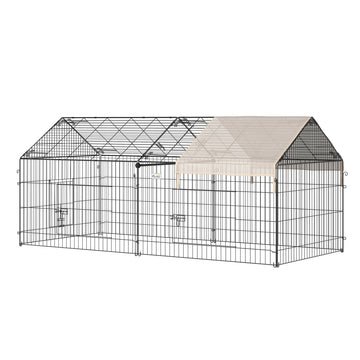 Pet Playpen with Roof, Metal Guinea Pig Cage, Rabbit Pen, Chicken Coop Run, Catio Cat Enclosure with Cover, Doors, Indoor Outdoor for Small Animals, 87