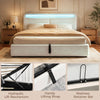Queen Size Bed Frame with Charging Station, LED Lights, Adjustable Headboard, Upholstered Platform Bed Frame White