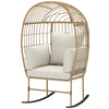 Oversized Rocking Chair, Indoor Outdoor Egg Chair w/ Thickened Cushions, Wicker Patio Lounger for Porch, Balcony, Beige