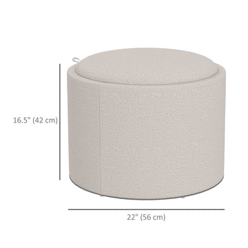 Round Coffee Table, End Table with Hidden Storage and Tray Top, Linen Upholstered Footrest for Living Room