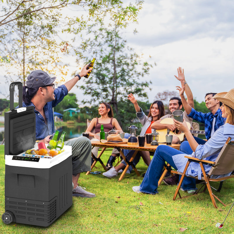 12 Volt Car Fridge Refrigerator, 42 Quart Portable Electric Cooler, 12V/24V DC & 100-240V AC, -4℉-68℉, Black