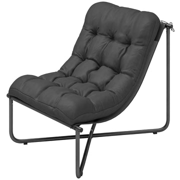 Outdoor Patio Chair, Comfy Sling Lounge Chair with Cushion, Breathable Wide Seat, Steel Frame, Dark Grey
