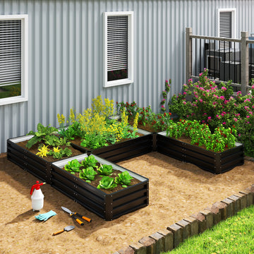 Steel Raised Garden Bed, Set of 5 Large Box Planters for Outdoor Plants Vegetables Flowers Herbs, 8x8x1ft, Black