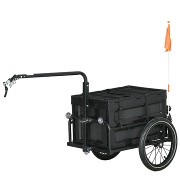 Steel Trailer for Bike, Bicycle Cargo Trailer with Foldable Storage Box and Safe Reflectors, Max Load 88LBS, Black