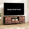 TV Stand for TVs up to 65 Inch, Industrial TV Console with Charging Station, 5 Drawers and Open Shelves, Rustic Brown