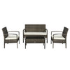 4 Pieces Patio Furniture Sets with A Loveseat, Two Armchairs and A Coffee Table, Outdoor Conversation Set with Glass Top Table, Grey PE Rattan and Cream White Cushions