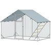 Large Metal Chicken Run with Waterproof & UV-Resistant Cover, Feeding Door, Hanging Feeder, Perch for 6-8 Chickens