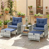 5 Piece Patio Furniture Set, Wicker Patio Chairs with Ottomans, 2-Tier Glass Coffee Table and Cushions