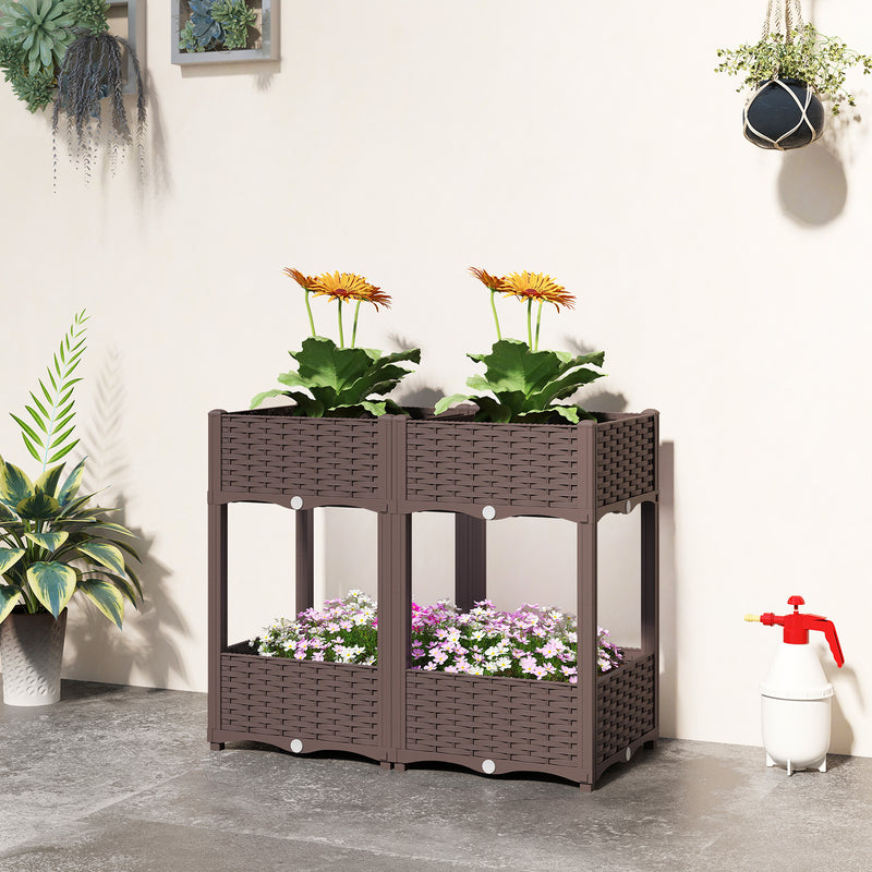 Plastic Raised Garden Bed with Legs, Self Watering Elevated Planter Boxes with Drainage Holes and Plugs