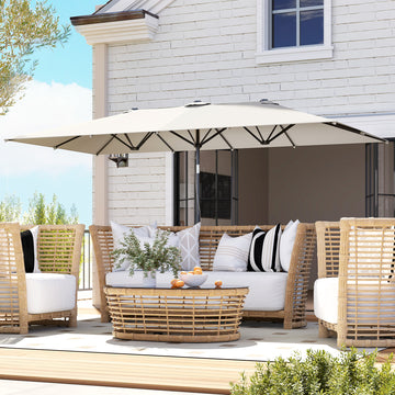 Double-Sided Patio Umbrella Parasol with Tilt, Adjustable Height, Vents and 12 Ribs, for Garden, White