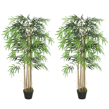 5FT Artificial Bamboo Tree Set of 2, Fake Plant with 1095 Leaves, Greenery Plant in Nursery Pot for Indoor, Green