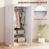 Wardrobe Cabinet with Hanging Rod, Anti-Tipping and 2 Barn Doors, Farmhouse Wardrobe Closet for Bedroom
