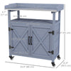 Outdoor Wooden Potting Bench with Storage Cabinet, Aluminum Tabletop, Rubber Wheels for Backyard, Patio, Balcony, Grey