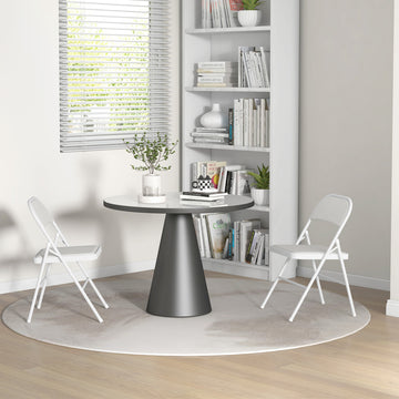 Set of 2 Metal Foldable Chairs, PU Leather Padded Folding Chairs with Cushion Seat and Open Back for Indoor, White